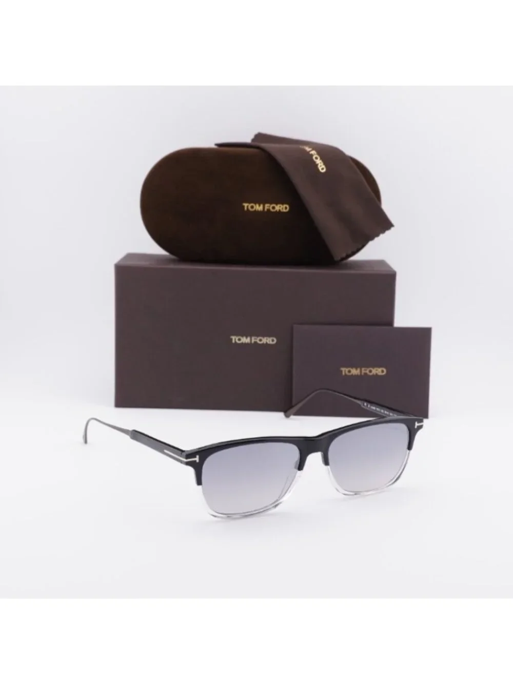 Tom Ford Caleb FT0813 03C Sunglasses - Black/Crystal Square Frame, Smoke Lenses